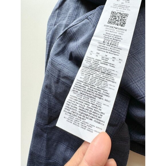 EMPORIO ARMANI Dark Blue Check 100% Wool Trousers Dress Pants, Size 54 - Picture 12 of 13